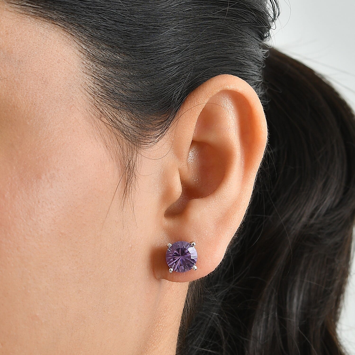 D'Joy Rose De France Amethyst and White Zircon 5.00 ctw Crown Stud Earrings in Platinum Over Sterling Silver