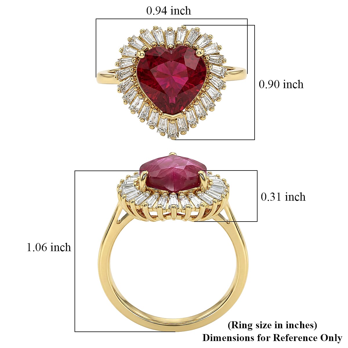 D'Joy Premium Niassa Ruby (FF) and Moissanite 5.90 ctw Heart Ring in 18K Vermeil Yellow Gold Over Sterling Silver (Size 8.0)