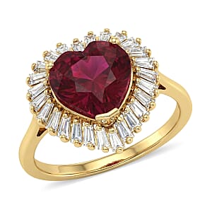 D'Joy Premium Niassa Ruby (FF) and Moissanite 5.90 ctw Heart Ring in 18K Vermeil Yellow Gold Over Sterling Silver (Size 9.0)