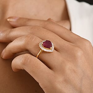 D'Joy Premium Niassa Ruby (FF) and Moissanite 5.90 ctw Heart Ring in 18K Vermeil Yellow Gold Over Sterling Silver (Size 9.0)