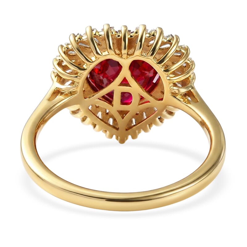 D'Joy Premium Niassa Ruby (FF) and Moissanite 5.90 ctw Heart Ring in 18K Vermeil Yellow Gold Over Sterling Silver (Size 9.0)