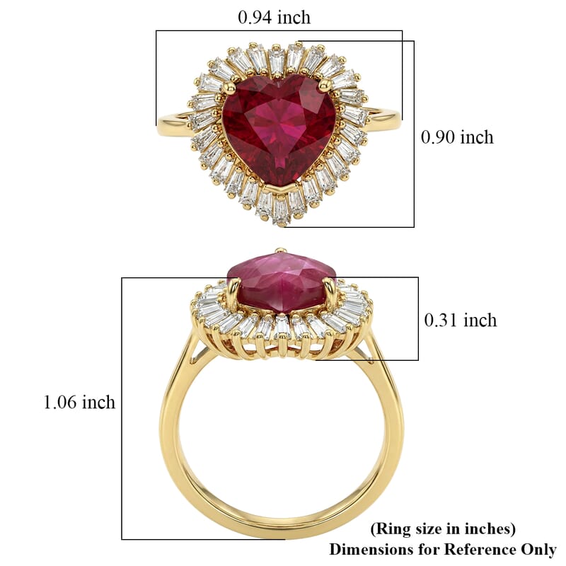 D'Joy Premium Niassa Ruby (FF) and Moissanite 5.90 ctw Heart Ring in 18K Vermeil Yellow Gold Over Sterling Silver (Size 9.0)