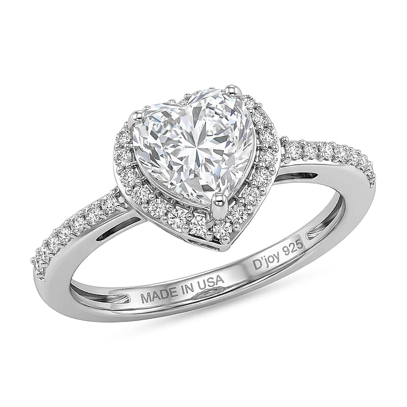 D'Joy Moissanite 1.60 ctw Heart Ring in Rhodium Over Sterling Silver (Size 6.0)