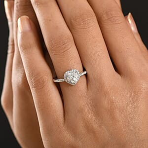 D'Joy Moissanite 1.60 ctw Heart Ring in Rhodium Over Sterling Silver (Size 6.0)