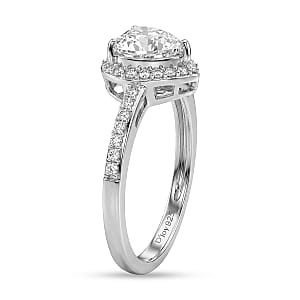 D'Joy Moissanite 1.60 ctw Heart Ring in Rhodium Over Sterling Silver (Size 6.0)