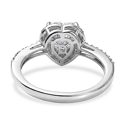 D'Joy Moissanite 1.60 ctw Heart Ring in Rhodium Over Sterling Silver (Size 6.0)