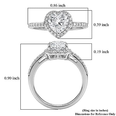 D'Joy Moissanite 1.60 ctw Heart Ring in Rhodium Over Sterling Silver (Size 6.0)