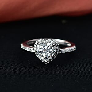 D'Joy Moissanite 1.60 ctw Heart Ring in Rhodium Over Sterling Silver (Size 7.0)