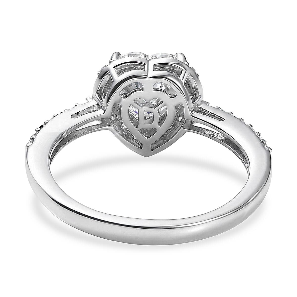 D'Joy Moissanite 1.60 ctw Heart Ring in Rhodium Over Sterling Silver (Size 7.0)