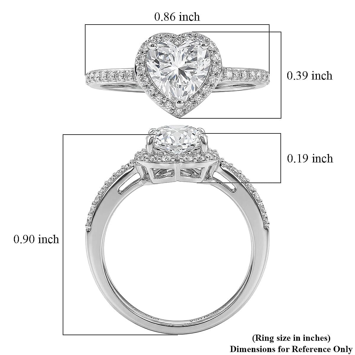 D'Joy Moissanite 1.60 ctw Heart Ring in Rhodium Over Sterling Silver (Size 7.0)
