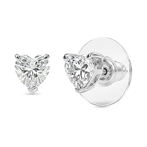 D'Joy Premium Moissanite 1.65 ctw Heart Stud Earrings in Rhodium Over Sterling Silver