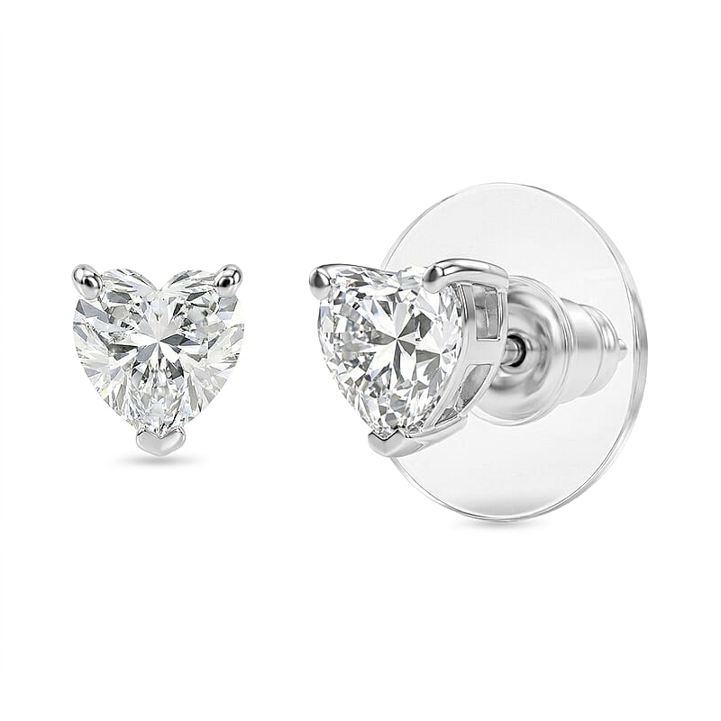 D'Joy Premium Moissanite 1.65 ctw Heart Stud Earrings in Rhodium Over Sterling Silver