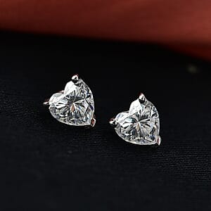 D'Joy Premium Moissanite 1.65 ctw Heart Stud Earrings in Rhodium Over Sterling Silver