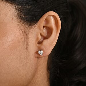 D'Joy Premium Moissanite 1.65 ctw Heart Stud Earrings in Rhodium Over Sterling Silver