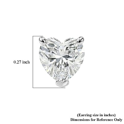 D'Joy Premium Moissanite 1.65 ctw Heart Stud Earrings in Rhodium Over Sterling Silver