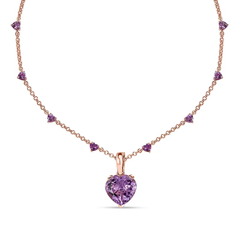 D'Joy Premium Rose De France Amethyst 23.10 ctw Fancy Necklace in 18K Vermeil Rose Gold Over Sterling Silver 18-20 Inches