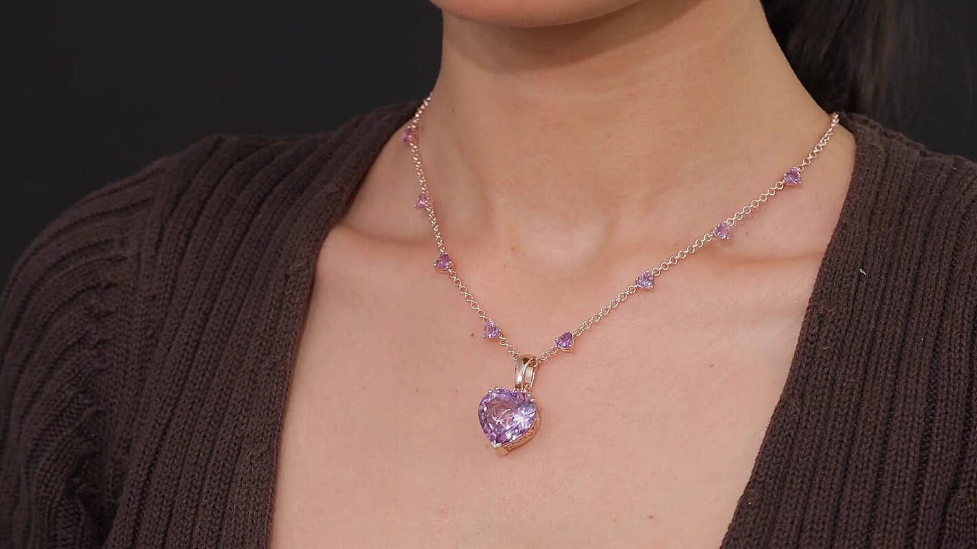 D'Joy Premium Rose De France Amethyst 23.10 ctw Fancy Necklace in 18K Vermeil Rose Gold Over Sterling Silver 18-20 Inches