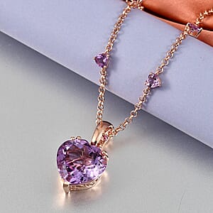 D'Joy Premium Rose De France Amethyst 23.10 ctw Fancy Necklace in 18K Vermeil Rose Gold Over Sterling Silver 18-20 Inches 