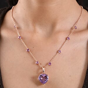 D'Joy Premium Rose De France Amethyst 23.10 ctw Fancy Necklace in 18K Vermeil Rose Gold Over Sterling Silver 18-20 Inches 