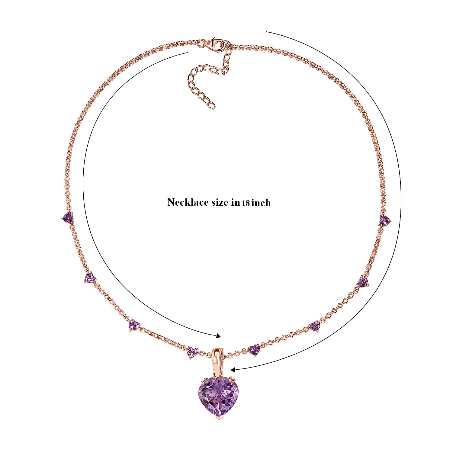 D'Joy Premium Rose De France Amethyst 23.10 ctw Fancy Necklace in 18K Vermeil Rose Gold Over Sterling Silver 18-20 Inches