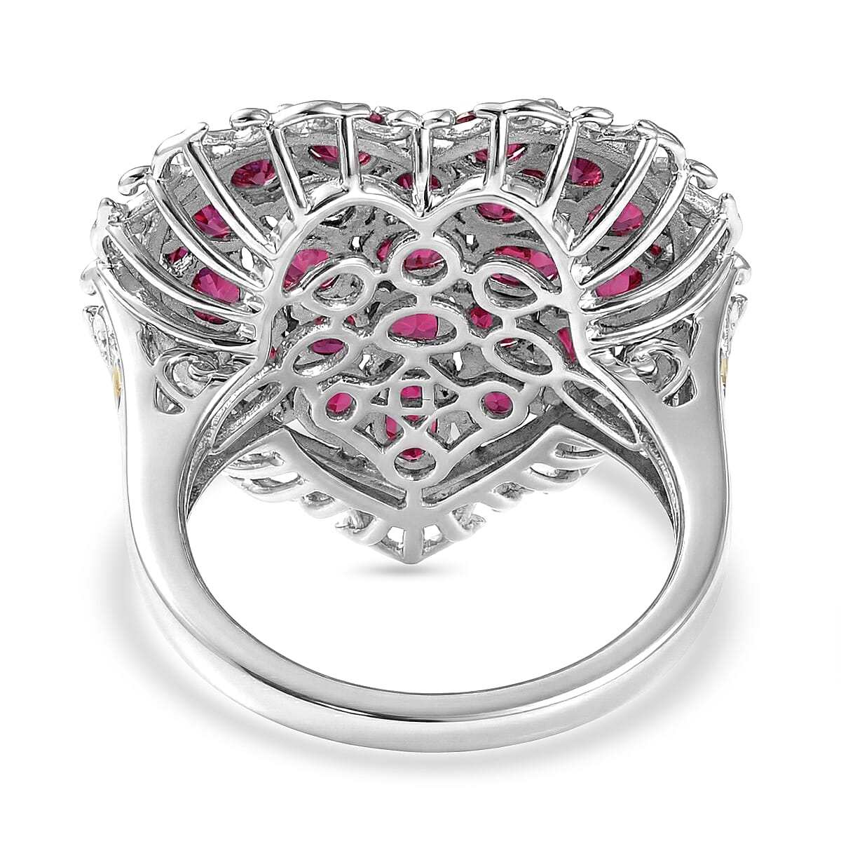 D'Joy Niassa Ruby (FF) 5.50 ctw Heart Ring in 18K Vermeil Yellow Gold and Rhodium Over Sterling Silver (Size 6.0)