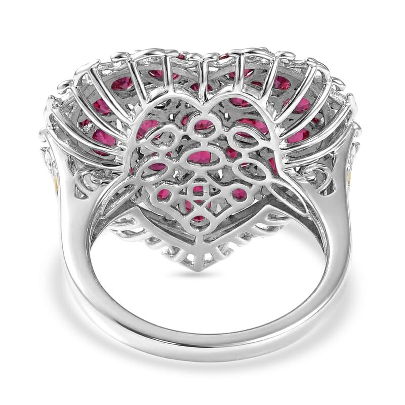 D'Joy Niassa Ruby (FF) 5.50 ctw Heart Ring in 18K Vermeil Yellow Gold and Rhodium Over Sterling Silver (Size 6.0)