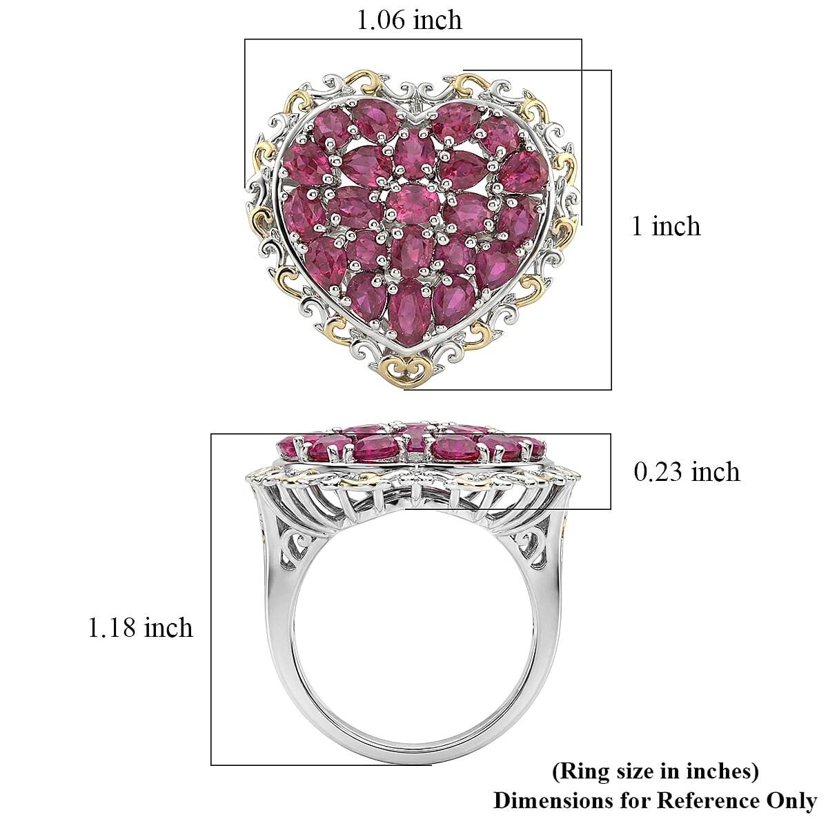 D'Joy Niassa Ruby (FF) 5.50 ctw Heart Ring in 18K Vermeil Yellow Gold and Rhodium Over Sterling Silver (Size 6.0)