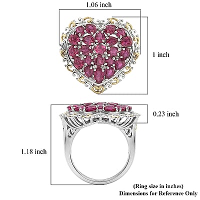 D'Joy Niassa Ruby (FF) 5.50 ctw Heart Ring in 18K Vermeil Yellow Gold and Rhodium Over Sterling Silver (Size 6.0)