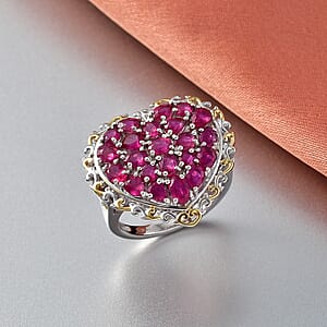 D'Joy Niassa Ruby (FF) 4.50 ctw Heart Ring in 18K Vermeil YG and Rhodium Over Sterling Silver (Size 8.0)