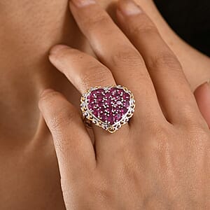 D'Joy Niassa Ruby (FF) 4.50 ctw Heart Ring in 18K Vermeil YG and Rhodium Over Sterling Silver (Size 8.0)