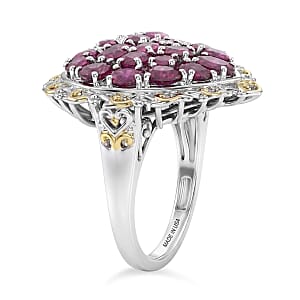 D'Joy Niassa Ruby (FF) 4.50 ctw Heart Ring in 18K Vermeil YG and Rhodium Over Sterling Silver (Size 8.0)