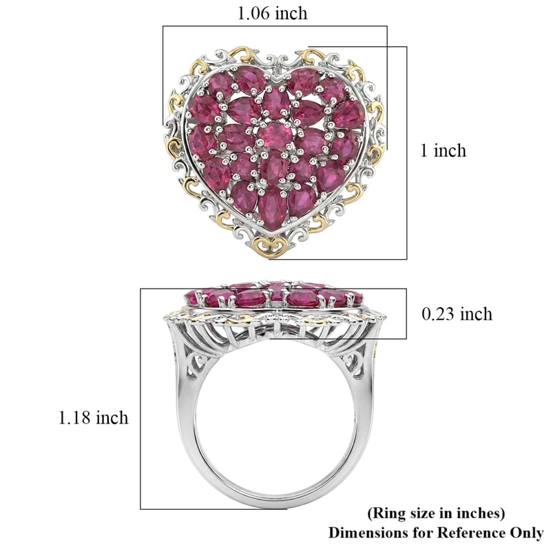 D'Joy Niassa Ruby (FF) 5.50 ctw Heart Ring in 18K Vermeil Yellow Gold and Rhodium Over Sterling Silver (Size 8.0)