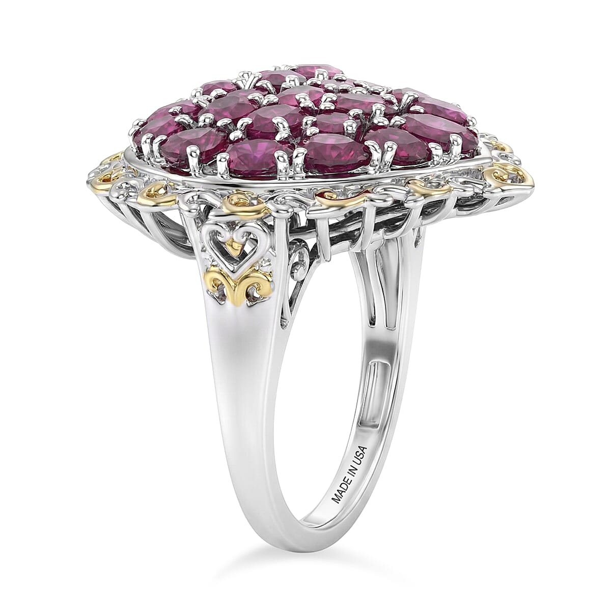 D'Joy Niassa Ruby (FF) 5.50 ctw Heart Ring in 18K Vermeil Yellow Gold and Rhodium Over Sterling Silver (Size 9.0)