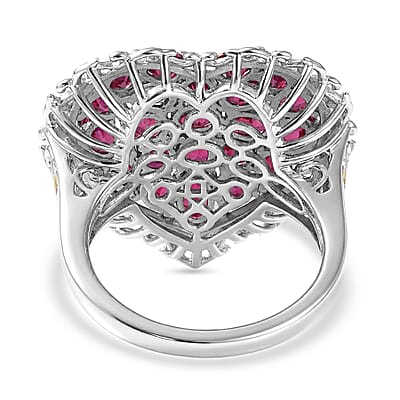 D'Joy Niassa Ruby (FF) 5.50 ctw Heart Ring in 18K Vermeil Yellow Gold and Rhodium Over Sterling Silver (Size 9.0)
