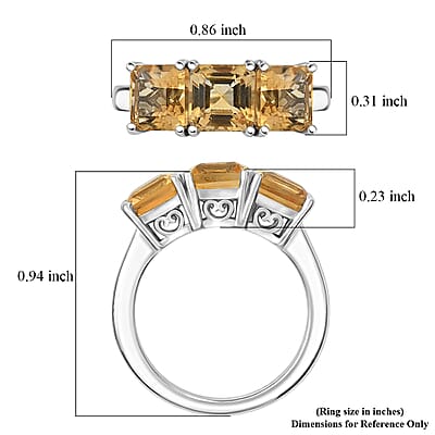 D'Joy Brazilian Citrine 3.50 ctw Ring in Platinum Over Sterling Silver (Size 5.0)