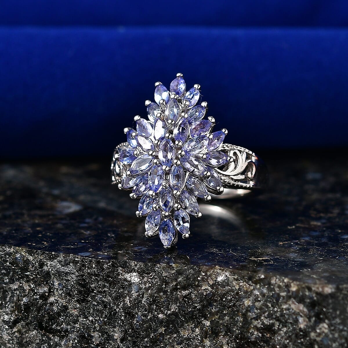 EverTrue Tanzanite 2.75 ctw Flower Bloom Ring in Platinum Bond (Size 6.0) image number 1