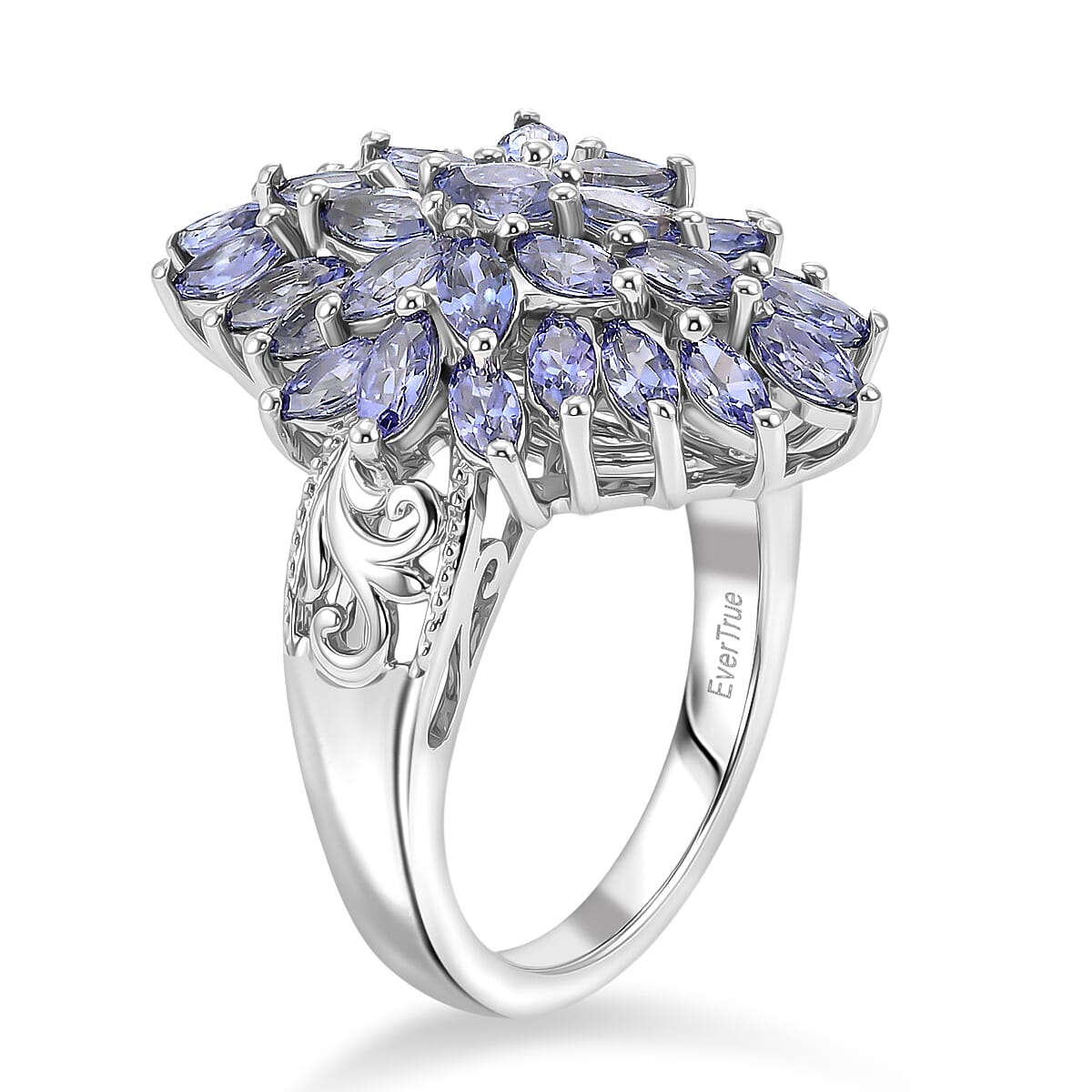 EverTrue Tanzanite 2.75 ctw Flower Bloom Ring in Platinum Bond (Size 6.0) image number 3