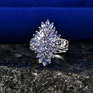 EverTrue Tanzanite 2.75 ctw Flower Bloom Ring in Platinum Bond (Size 7.0)