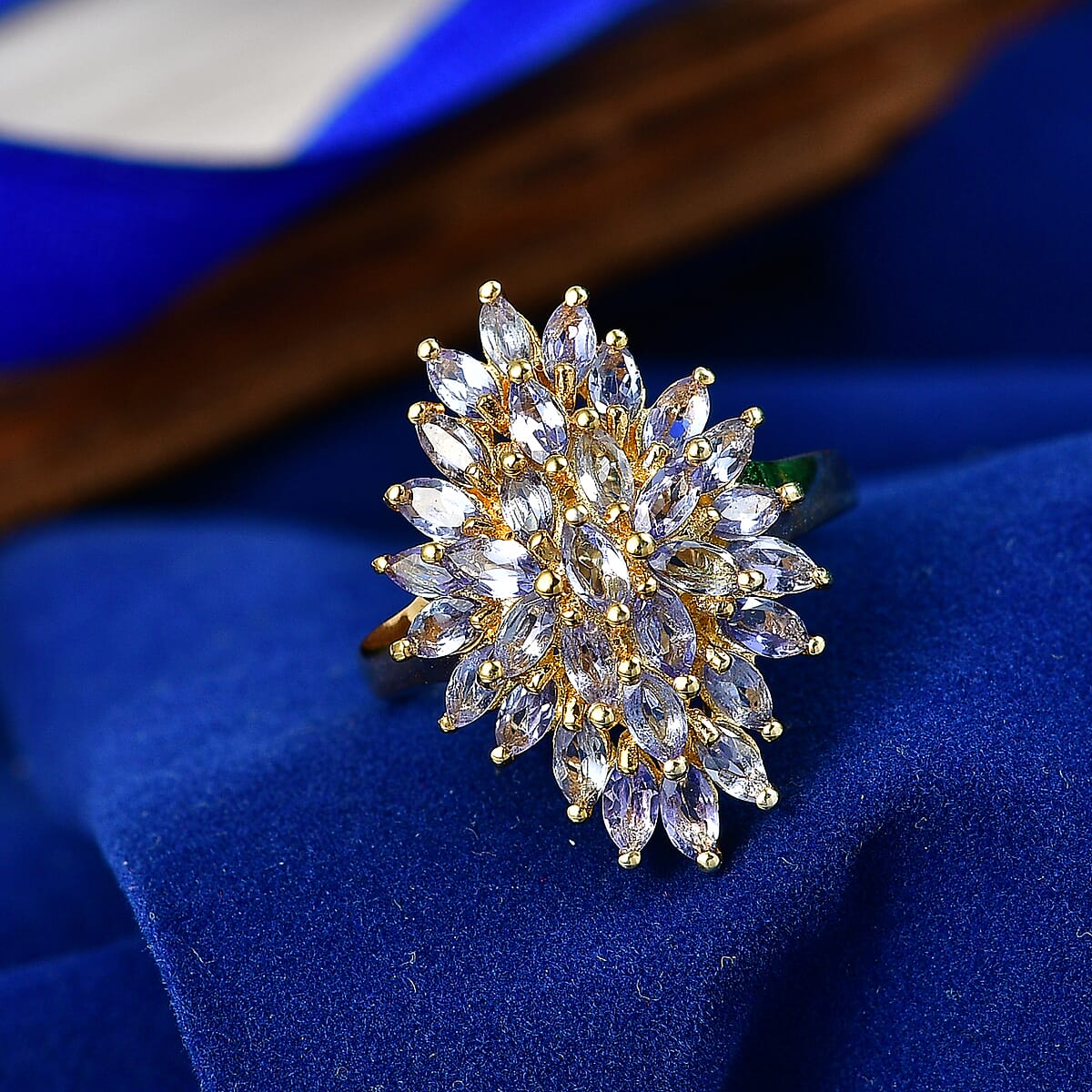 EverTrue Tanzanite 2.75 ctw Cluster Ring in 18K YG Plated (Size 10.0) image number 1