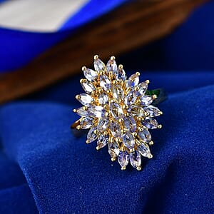 EverTrue Tanzanite Cluster Ring in 18K YG Plated (Size 10.0) 2.75 ctw