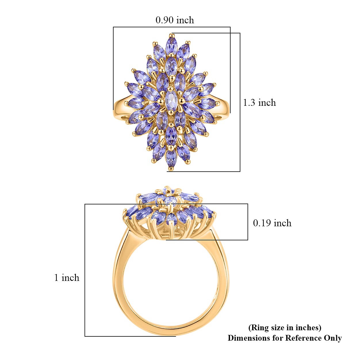 EverTrue Tanzanite 2.75 ctw Cluster Ring in 18K YG Plated (Size 10.0) image number 5