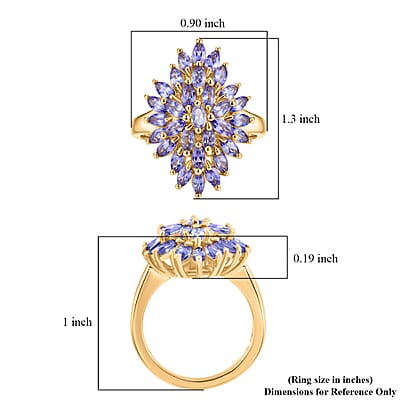EverTrue Tanzanite 2.75 ctw Cluster Ring in 18K YG Plated (Size 10.0)