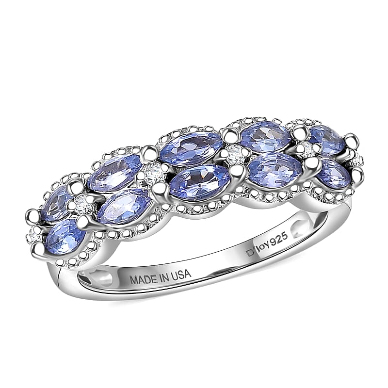 D'Joy Tanzanite and White Zircon 0.75 ctw Ring in Platinum Over Sterling Silver (Size 10.0)
