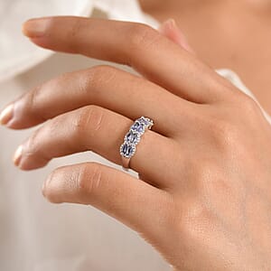 D'Joy Tanzanite and White Zircon 0.75 ctw Ring in Platinum Over Sterling Silver (Size  10) 0