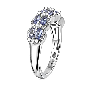 D'Joy Tanzanite and White Zircon 0.75 ctw Ring in Platinum Over Sterling Silver (Size  10) 0