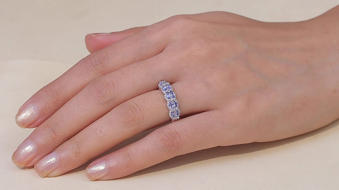 D'Joy Tanzanite, White Zircon Ring in Platinum Over Sterling Silver (Size 10) 0.75 ctw