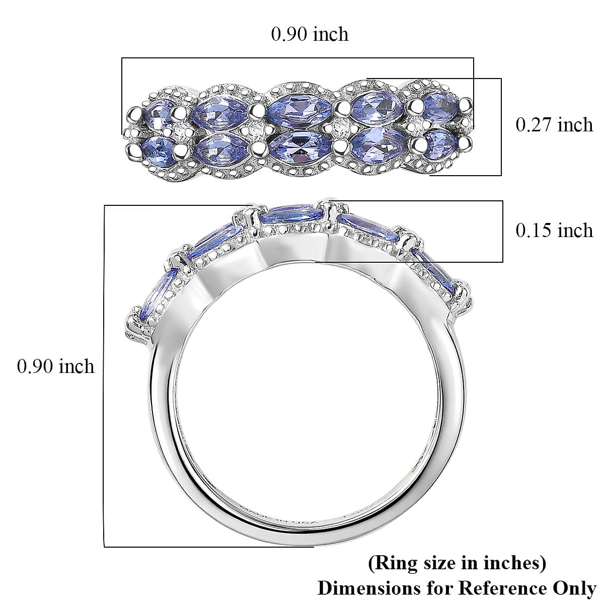 D'Joy Tanzanite and White Zircon 0.75 ctw Ring in Platinum Over Sterling Silver (Size  6.0)