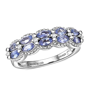 D'Joy Tanzanite and White Zircon 0.75 ctw Ring in Platinum Over Sterling Silver (Size  7.0)