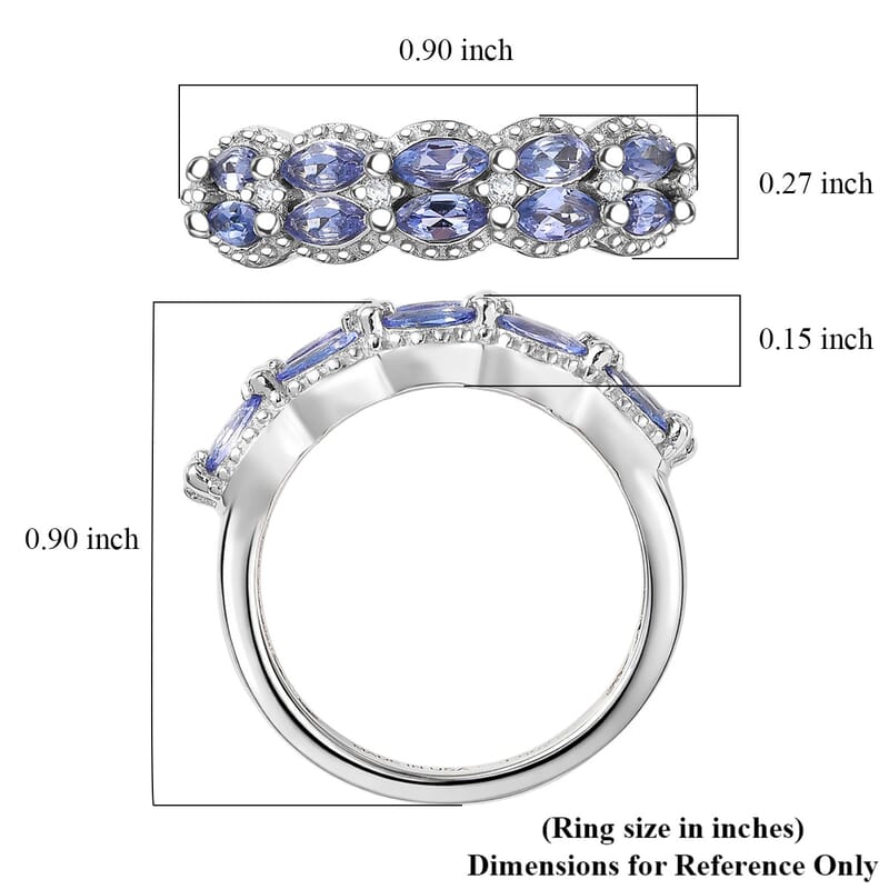 D'Joy Tanzanite and White Zircon 0.75 ctw Ring in Platinum Over Sterling Silver (Size  7.0)