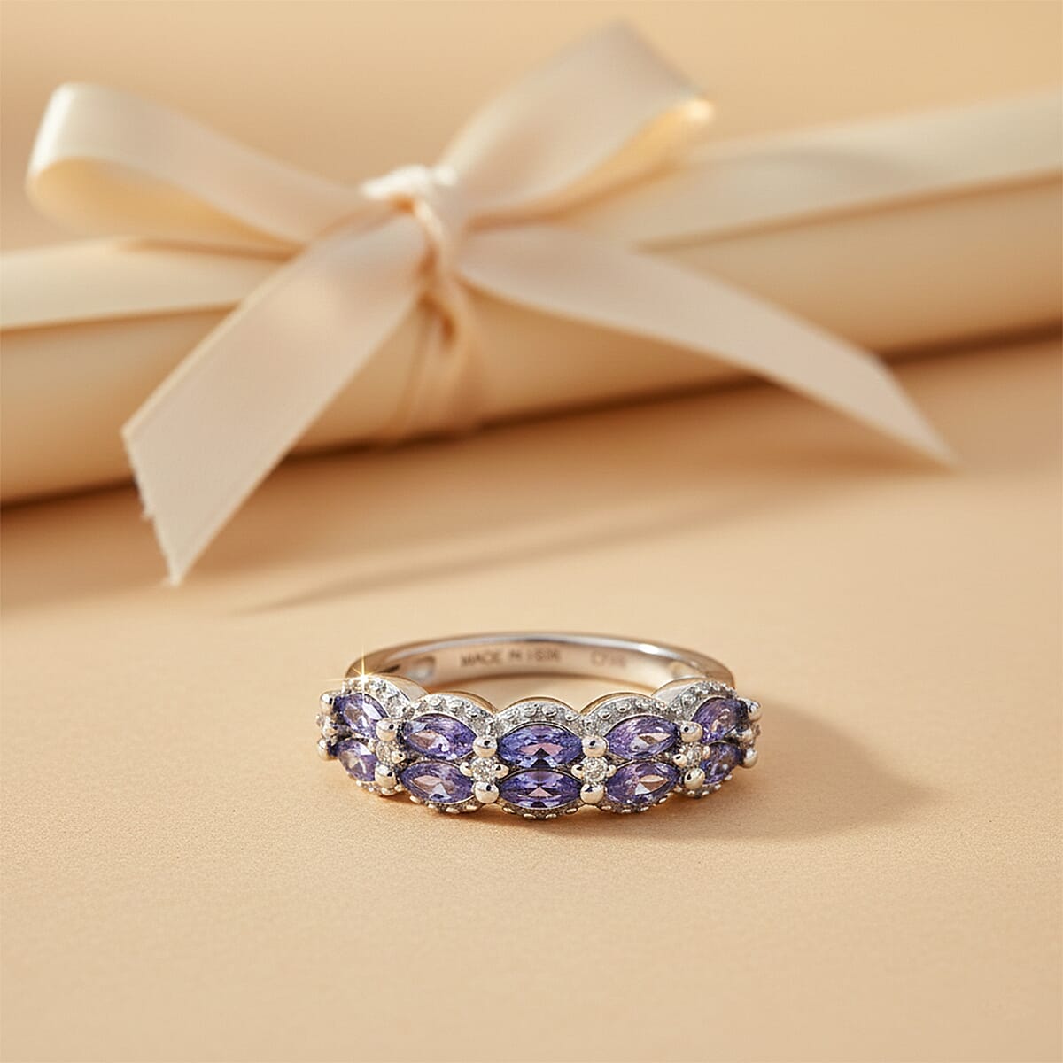 D'Joy Tanzanite and White Zircon 0.75 ctw Ring in Platinum Over Sterling Silver (Size  8.0) image number 1